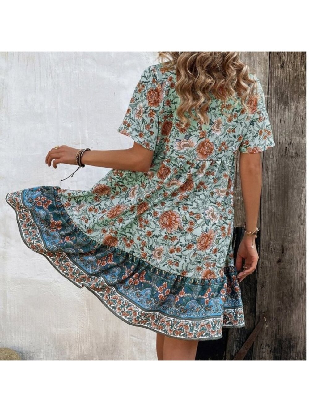 Boho Floral Print Smock Dress - Picture 2 of 5